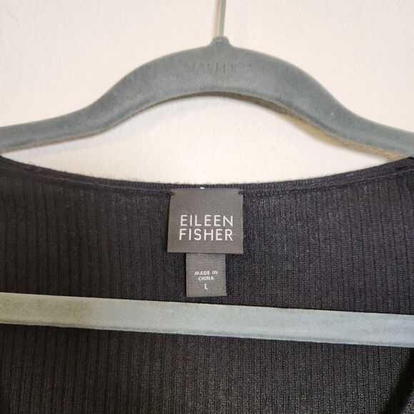 Eileen Fisher Black Silk Cashmere Button Front Cardigan | Size L - Picture 5 of 9
